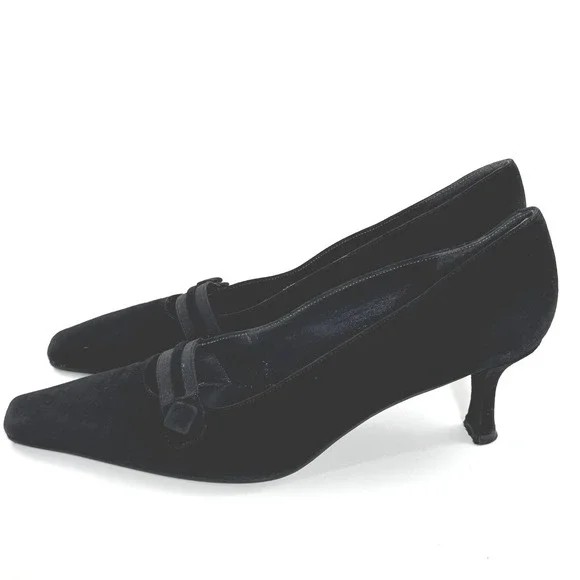 Stuart Weitzman Black Suede Kitten Heel Pumps Square Toe Spain 9M A293374 - Picture 4 of 7